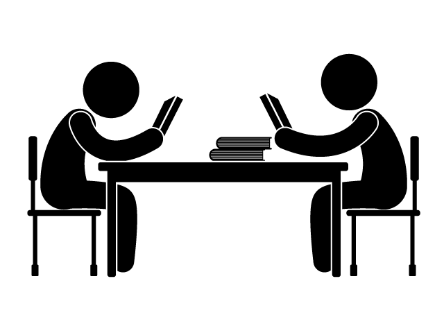 図書館 | 勉強 | 静かに - シンプル / クリップアート / アイコン / イラスト / 無料 / 白黒 / 二色 / PNG形式：背景透明