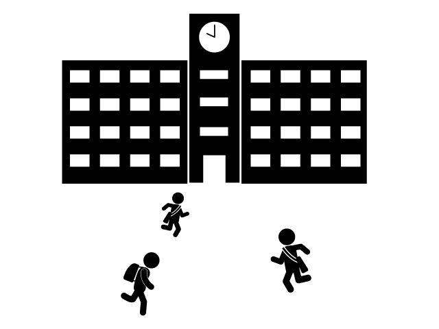 始業時間 | 遅刻する | ギリギリ - シンプル / クリップアート / アイコン / イラスト / 無料 / 白黒 / 二色 / PNG形式：背景透明