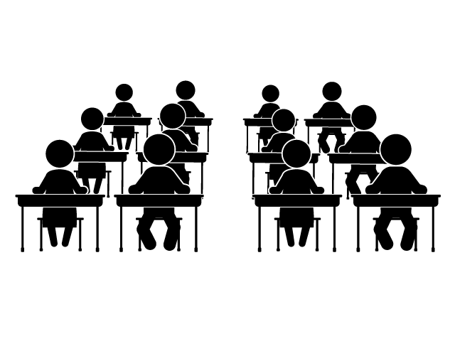 静かな授業 | 恐い先生 | テスト中 - シンプル / クリップアート / アイコン / イラスト / 無料 / 白黒 / 二色 / PNG形式：背景透明