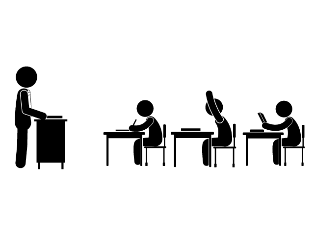 先生に質問する | 疑問 | 勉強熱心 - シンプル / クリップアート / アイコン / イラスト / 無料 / 白黒 / 二色 / PNG形式：背景透明