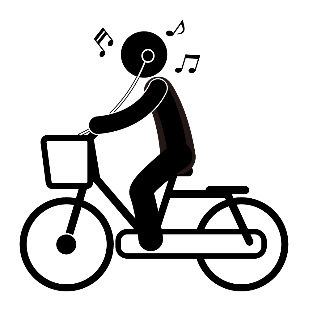 大音量での走行危険です - シンプル / クリップアート / アイコン / イラスト / 無料 / 白黒 / 二色 / PNG形式：背景透明