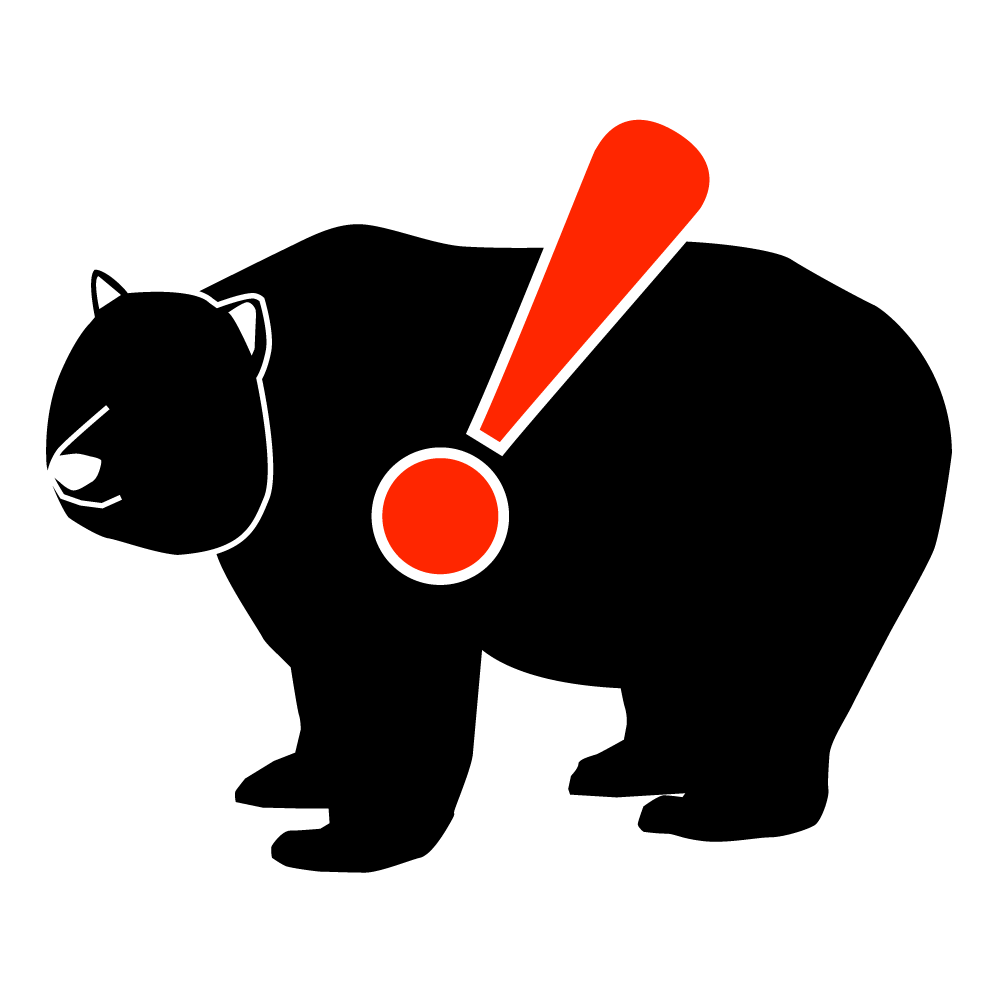 クマに注意 - シンプル / クリップアート / アイコン / イラスト / 無料 / 白黒 / 二色 / PNG形式：背景透明