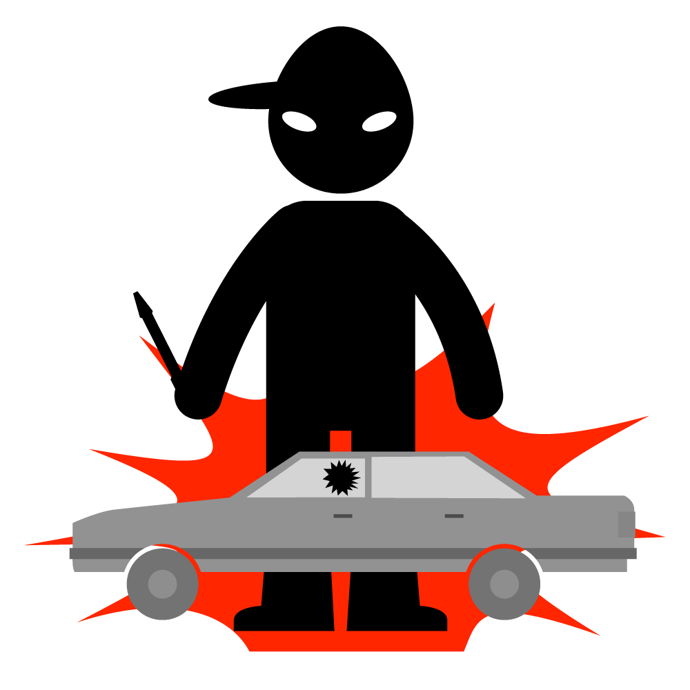 車上荒らしにご注意下さい - シンプル / クリップアート / アイコン / イラスト / 無料 / 白黒 / 二色 / PNG形式：背景透明