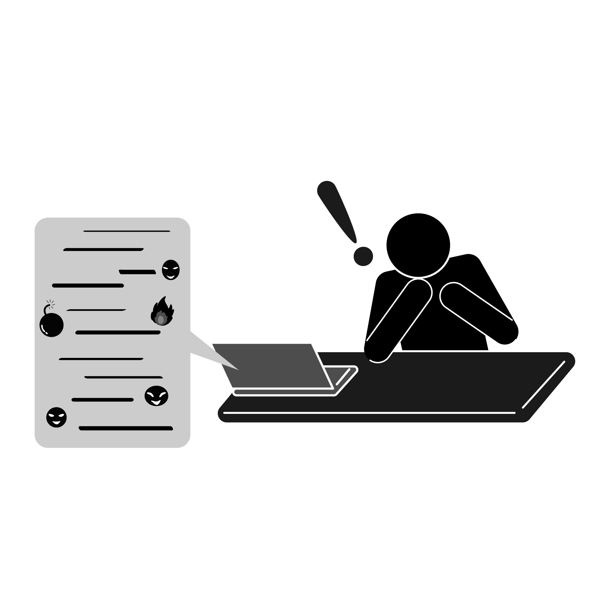 男性/見つける/悪口/ラップトップ - シンプル / クリップアート / アイコン / イラスト / 無料 / 白黒 / 二色 / PNG形式：背景透明