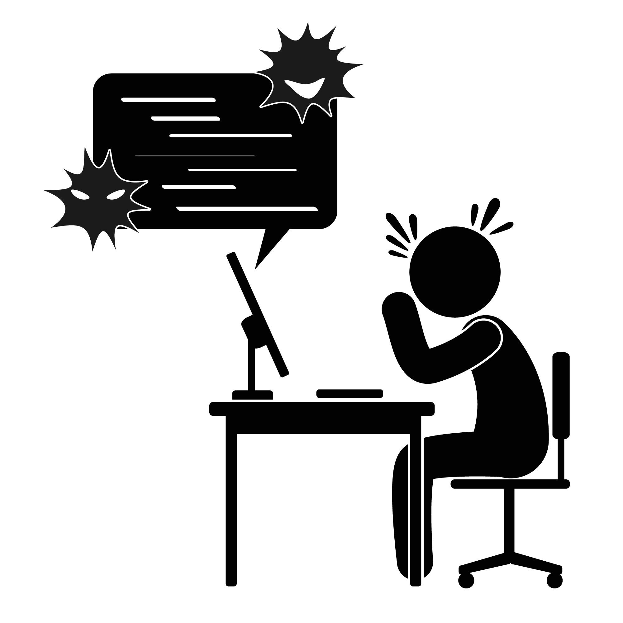 匿名性を利用する人物/根拠のない悪口 - シンプル / クリップアート / アイコン / イラスト / 無料 / 白黒 / 二色 / PNG形式：背景透明