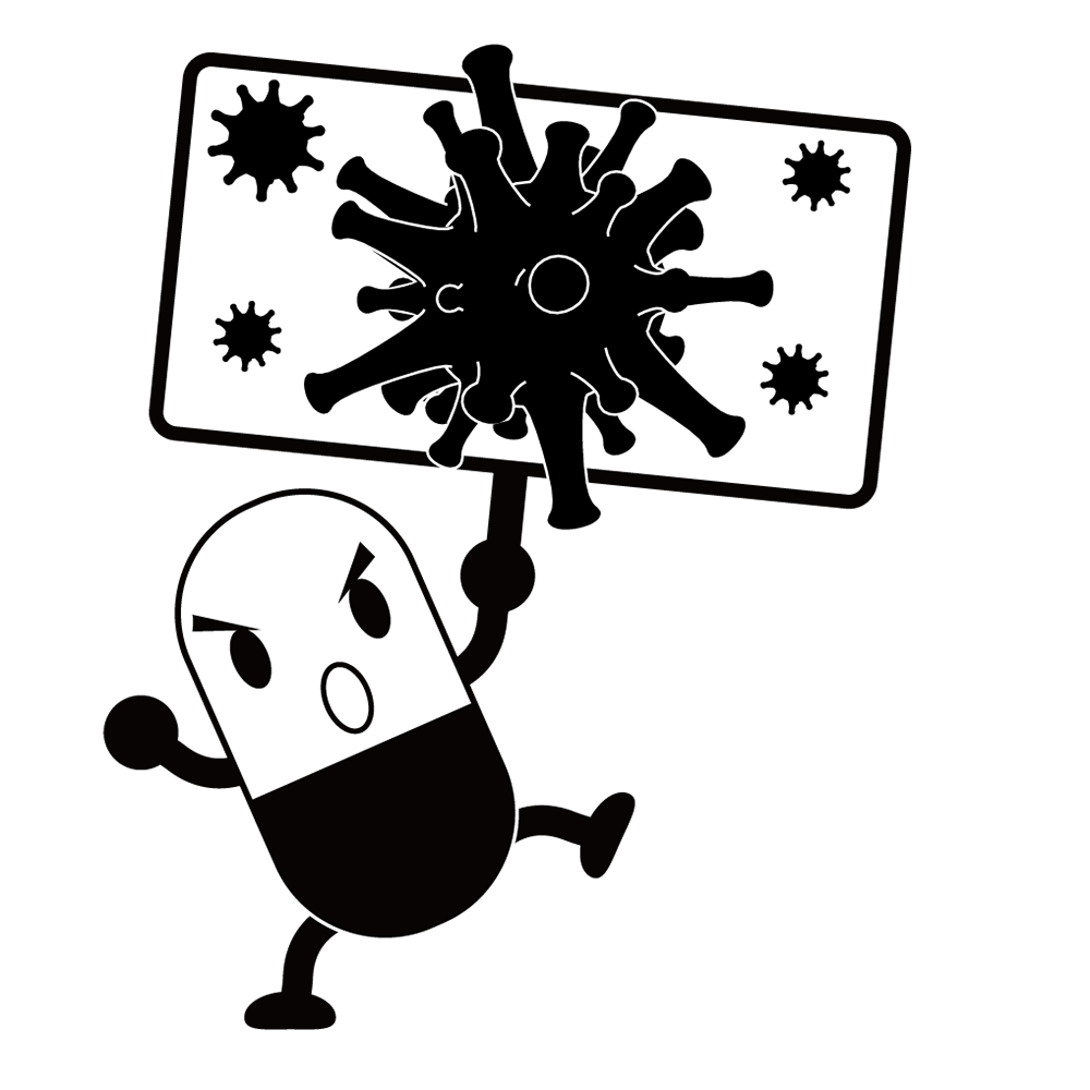 ウイルス｜戦う｜薬 - シンプル / クリップアート / アイコン / イラスト / 無料 / 白黒 / 二色 / PNG形式：背景透明