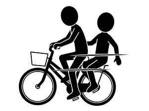 自転車の荷台に人を乗せて二人乗りをしている危険な様子のシルエットイラスト