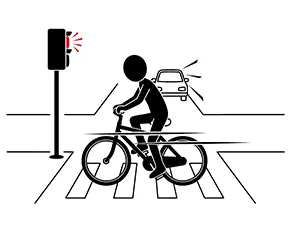 赤信号の信号機を無視して交差点を渡ろうとしている自転車のシルエットイラスト