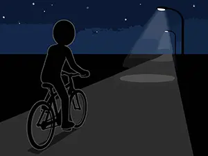夜道でライトを点けずに走行している自転車の無灯火運転のシルエットイラスト