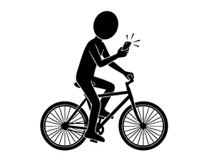 スマートフォンを見ながら自転車を運転している危険な「ながらスマホ」のシルエットイラスト