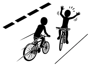 道路を逆走してくる自転車と、順走している自転車が正面衝突しそうになっている危険なシルエットイラスト