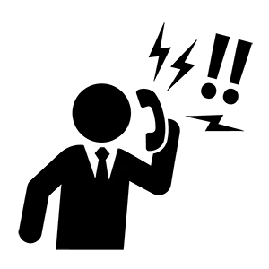 受話器に向かって大声で怒鳴っているクレーマーのシルエットイラスト