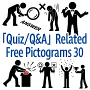 Collection of 30 free Q&A and quiz pictograms featuring correct/incorrect signs, buzzers, and trophies. A free asset set approved for commercial use.