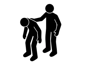 落ち込んでうなだれる友人を横で優しく励ます人のピクトグラム