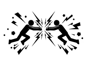 激しくぶつかり合い火花を散らして対立する人々のピクトグラム
