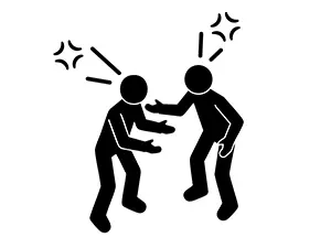 互いに怒りマークを出して激しく怒鳴り合い口論する人々のピクトグラム