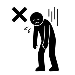 バツ印が表示され肩を落として落ち込んでいる人のピクトグラム