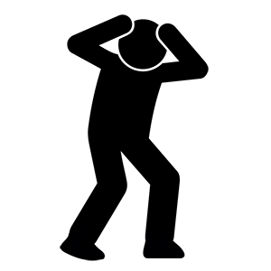 大きなミスやトラブルに直面して頭を抱えて悩んでいる人のピクトグラム