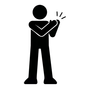 腕や肩を押さえて痛みや怪我の症状を訴えている人の黒いピクトグラム