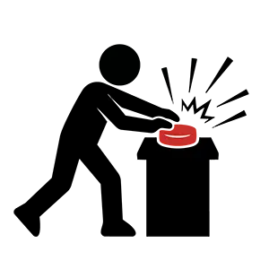 早押しクイズの回答ボタンや緊急停止ボタンを勢いよく押している人のピクトグラム